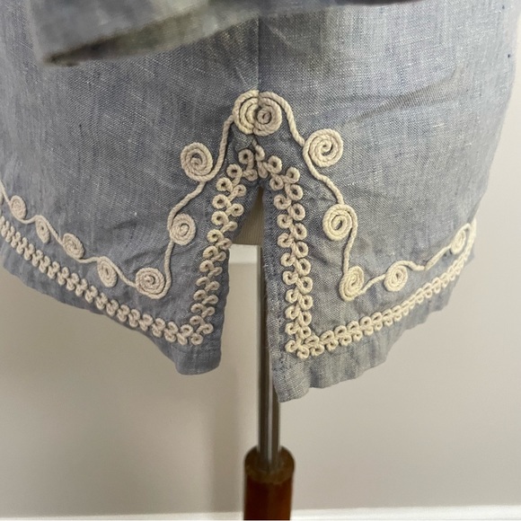 Vineyard Vines Tunic Top Embroidered Linen 3/4 Sleeve Rope Detail Blue Cream - Picture 11 of 11